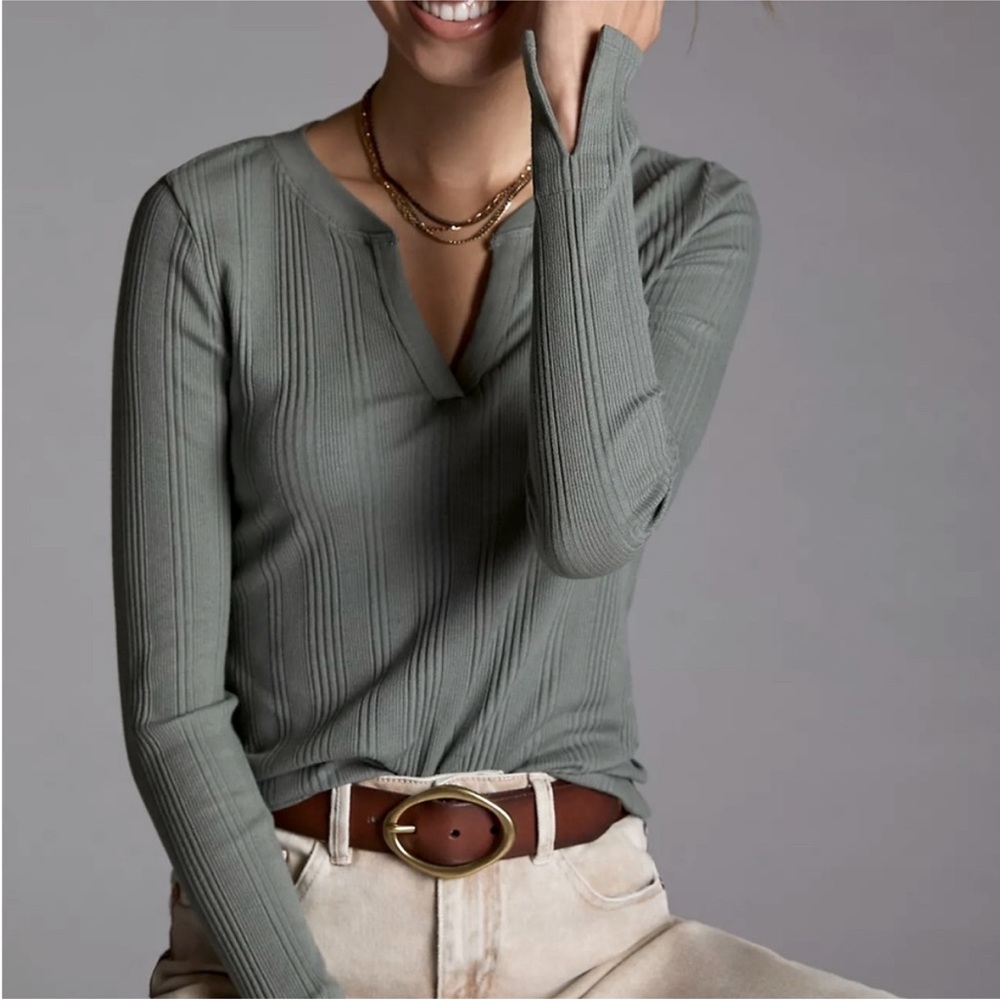 Anthropologie Maeve Split-Neck Top S